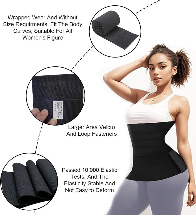 ROBOHOOK Wrap Waist Trainer for Women, 9.84ft Waist Trimmer for Stomach Snatch Me Up, Adjustable and Wrap-Around, Suitable for Men and Women (Black) - Image 3